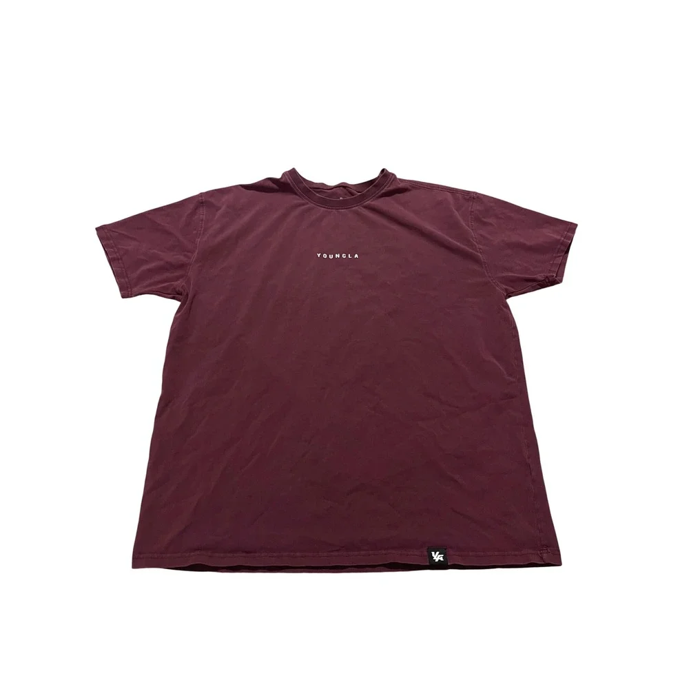 YoungLA Mens Short Sleeve Graphic Logo Tee Maroon Burgundy Size Medium